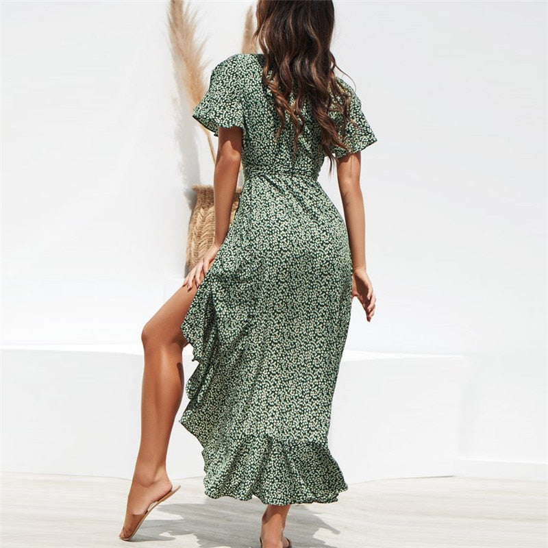 Summer Floral Print Boho Maxi Dress