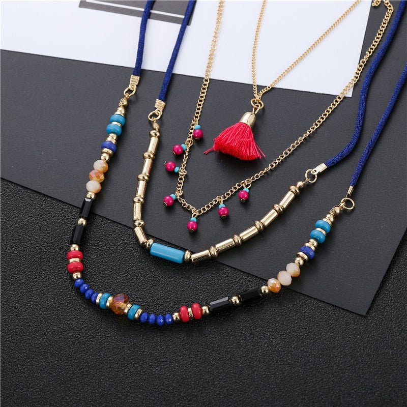 Multi Color Layer Bead Necklace