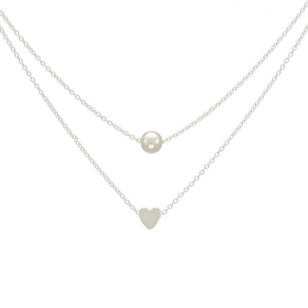 Sweet Double Layers Imitation Pearls Heart-shaped Pendant Necklace