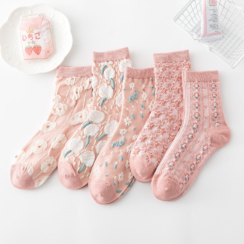 Retro Harajuku Embroidered Women Socks