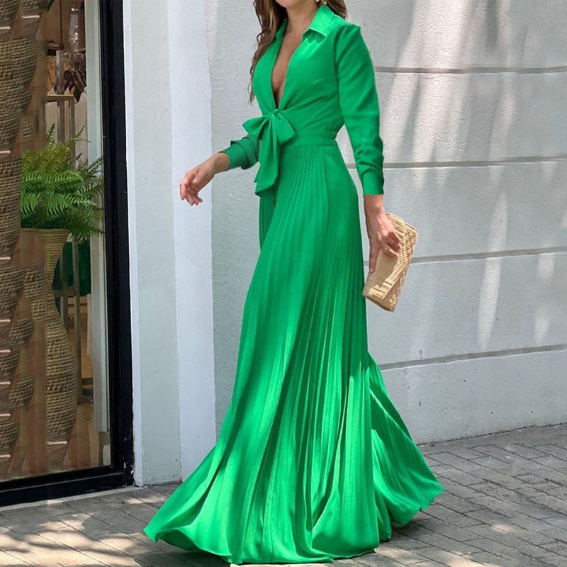 V Neck Long Sleeves Lapel Solid Jumpsuit