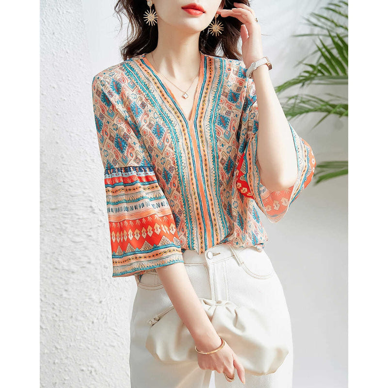 Casual Flare Sleeve Summer Blouse