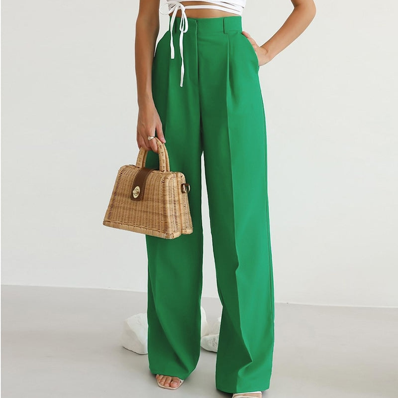 Green High Waist Wide Leg Pants