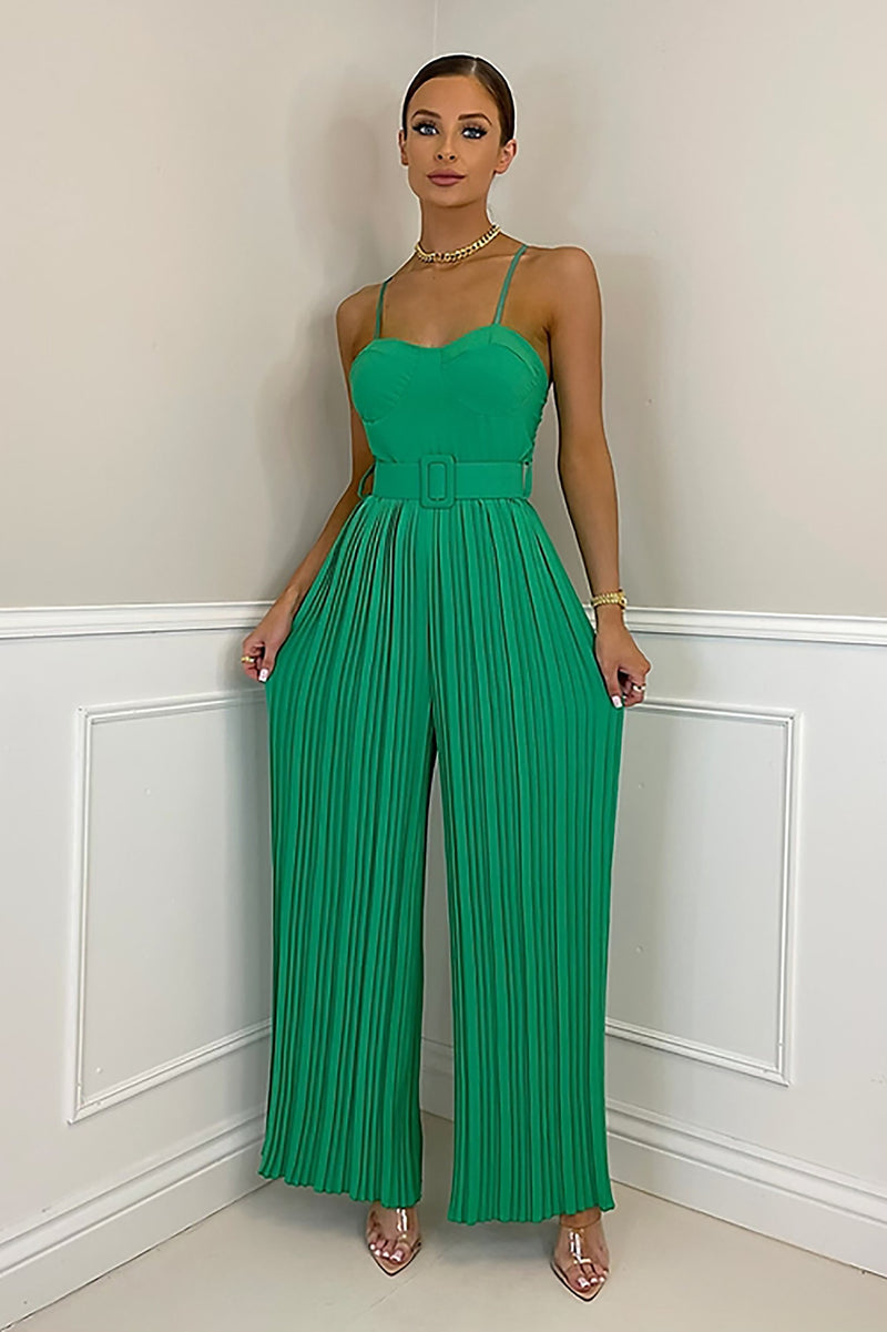 Summer Solid Pleated Wide Leg Jumpsuit