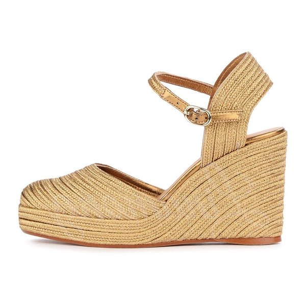 Gold Raffia Wedge Sandals