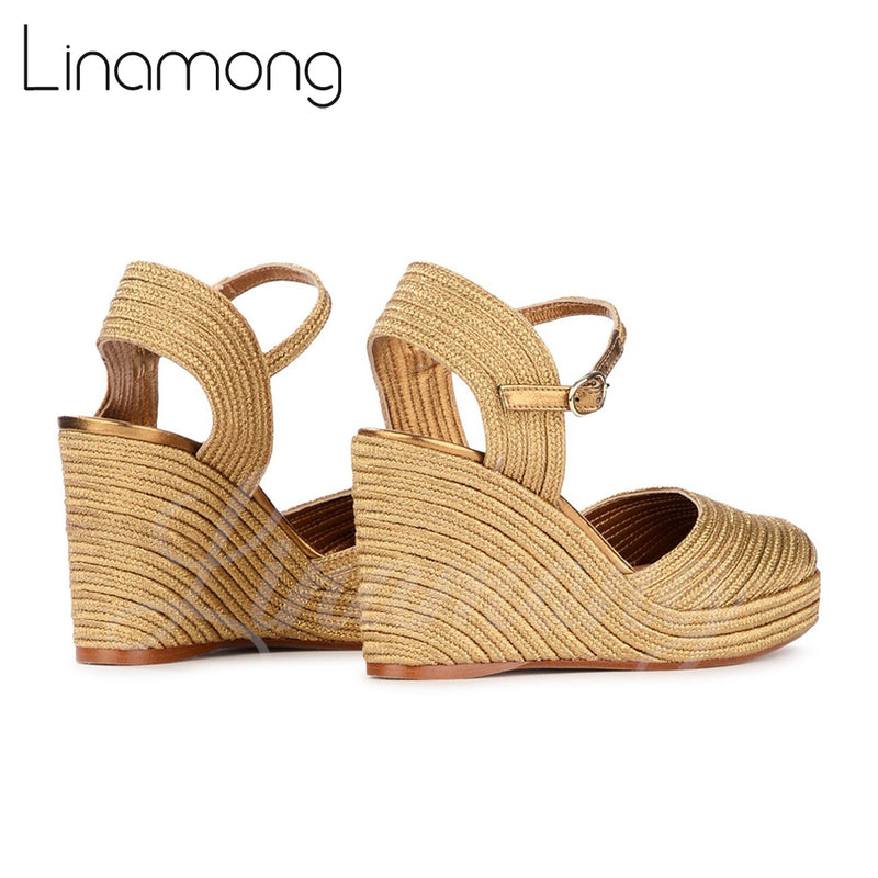 Gold Raffia Wedge Sandals