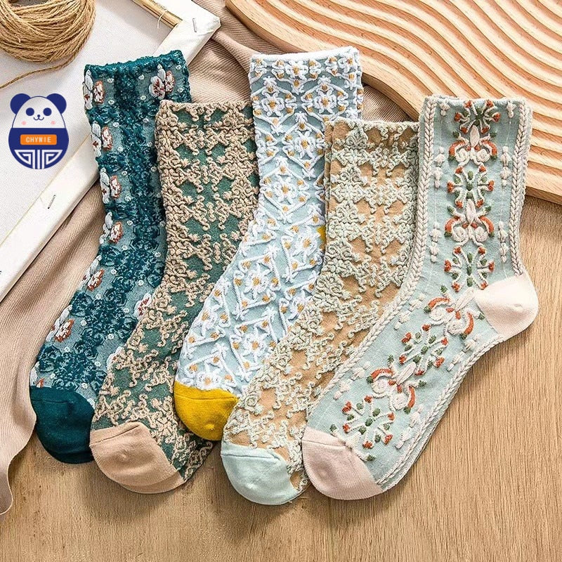 Retro Harajuku Embroidered Women Socks