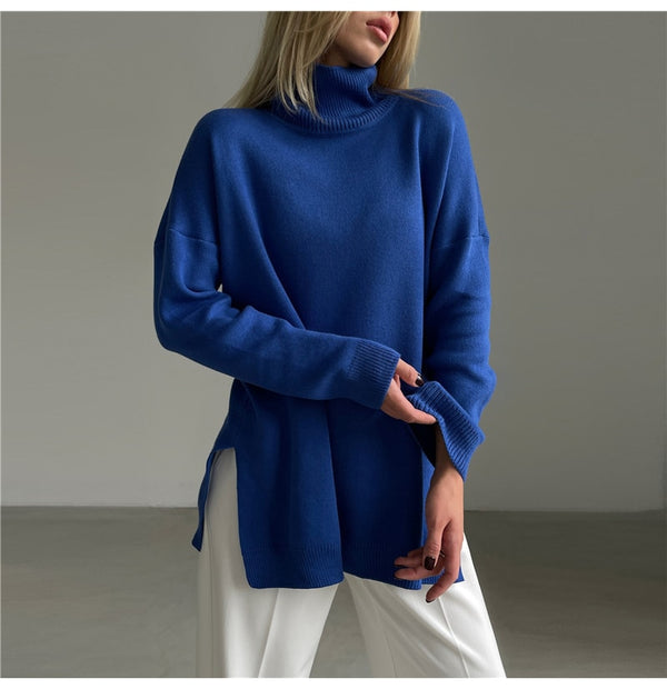 Turtleneck Side Split Knitted Sweater