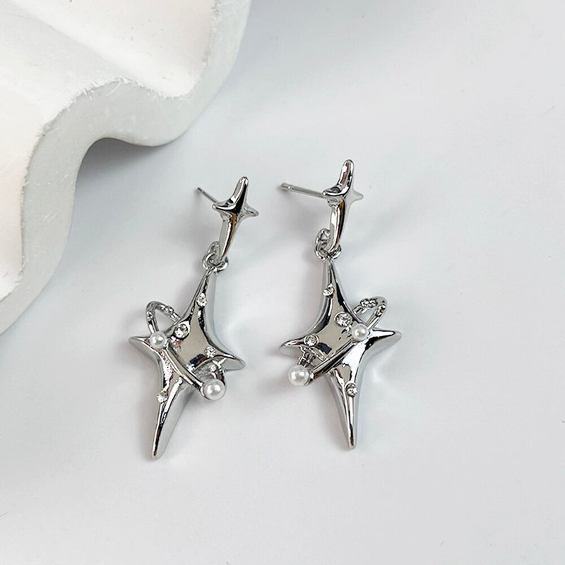 Exquisite Star Pearl Drop Dangle Earrings