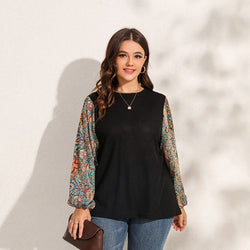 Lantern Sleeve Paisley Print Textured Top