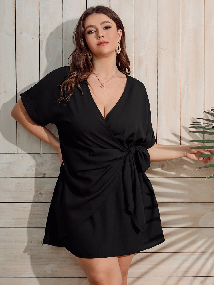 Front Tie Batwing Sleeve Dress