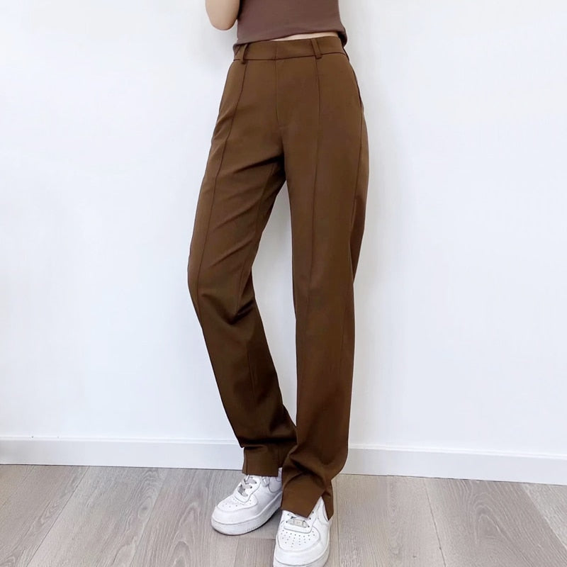 Tailored Front Seam Suit Trousers With Stepped Hem